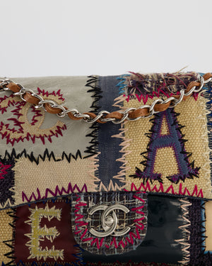 *RARE* Chanel Blue, Cream and Purple Patchwork Single Flap Bag in Tweed and Patent Leather with Silver Hardware