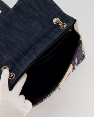 *RARE* Chanel Blue, Cream and Purple Patchwork Single Flap Bag in Tweed and Patent Leather with Silver Hardware