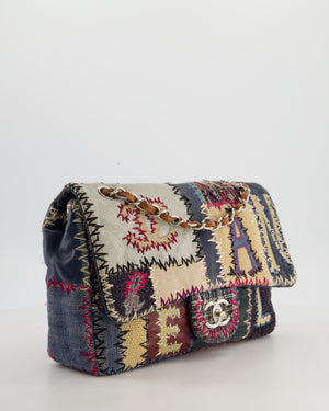 *RARE* Chanel Blue, Cream and Purple Patchwork Single Flap Bag in Tweed and Patent Leather with Silver Hardware