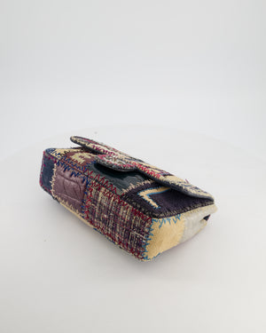 *RARE* Chanel Blue, Cream and Purple Patchwork Single Flap Bag in Tweed and Patent Leather with Silver Hardware