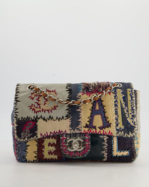 *RARE* Chanel Blue, Cream and Purple Patchwork Single Flap Bag in Tweed and Patent Leather with Silver Hardware