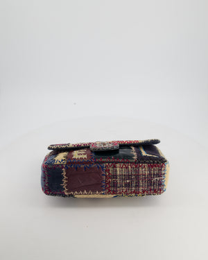 *RARE* Chanel Blue, Cream and Purple Patchwork Single Flap Bag in Tweed and Patent Leather with Silver Hardware