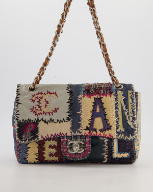 *RARE* Chanel Blue, Cream and Purple Patchwork Single Flap Bag in Tweed and Patent Leather with Silver Hardware