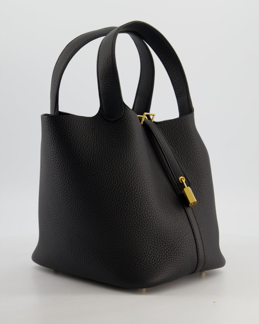 *VERY RARE* Hermès Picotin Lock 22 Bag in Noir Clemence Leather with Gold Hardware