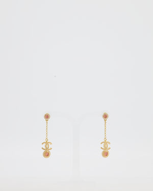 Chanel Gold CC and Light Pink Stone Drop Earrings