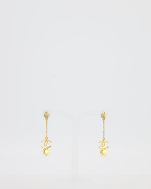Chanel Gold CC and Light Pink Stone Drop Earrings