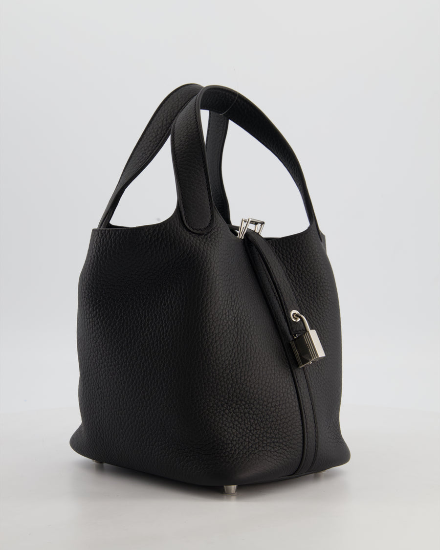Hermès Picotin Lock 18 Bag in Noir Taurillon Clemence Leather with Palladium Hardware
