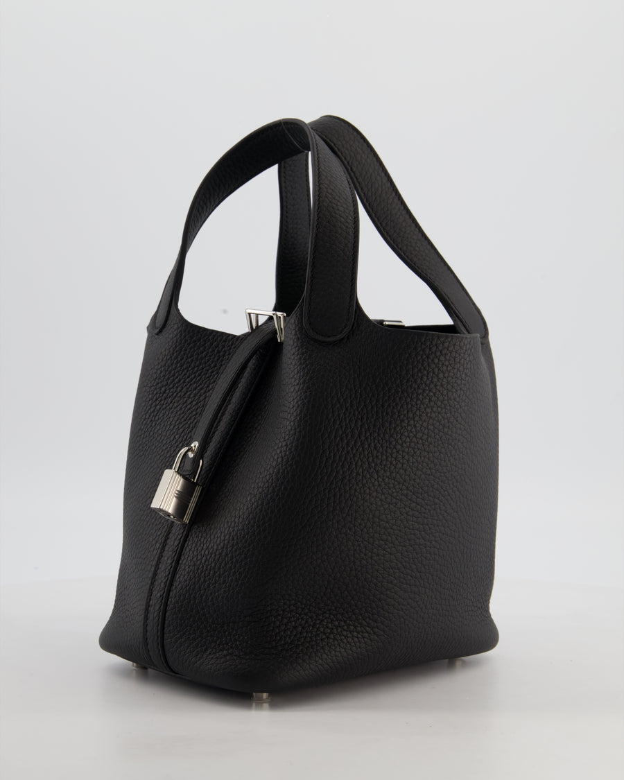 Hermès Picotin Lock 18 Bag in Noir Taurillon Clemence Leather with Palladium Hardware