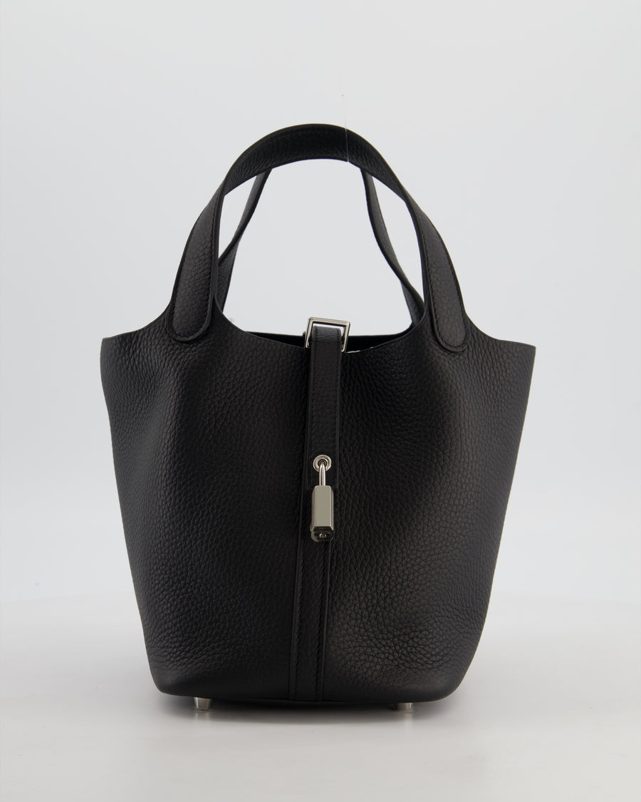 Hermès Picotin Lock 18 Bag in Noir Taurillon Clemence Leather with Palladium Hardware