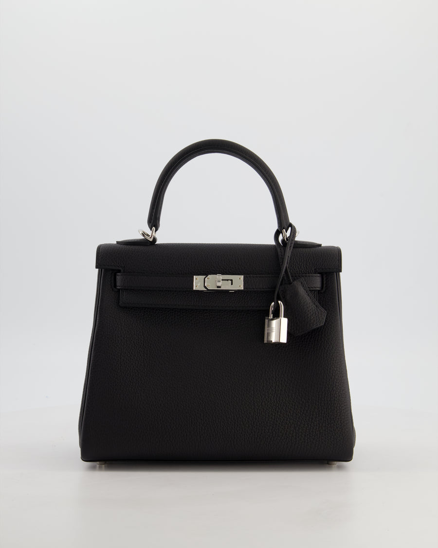 Hermès Kelly 25 Retourne Bag in Noir Togo Leather with Palladium Hardware