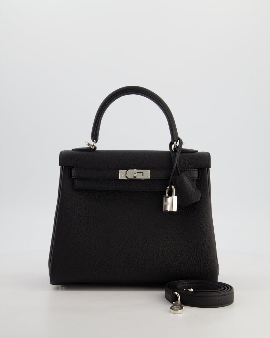 Hermès Kelly 25 Retourne Bag in Noir Togo Leather with Palladium Hardware