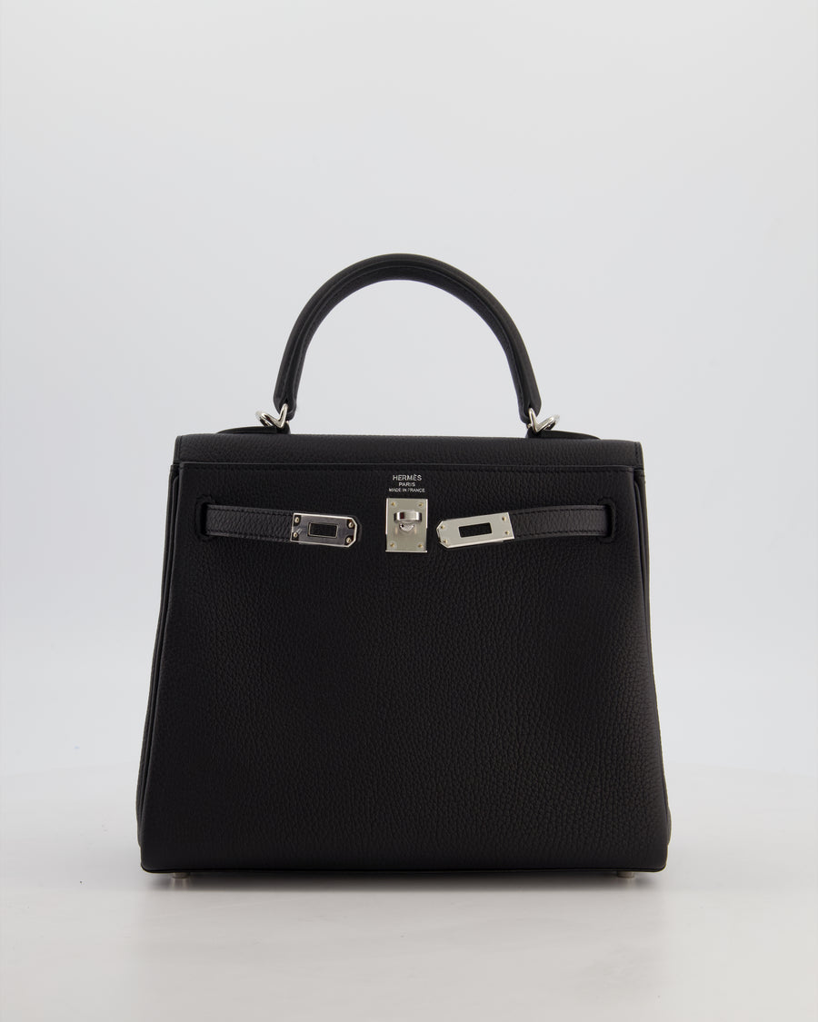 Hermès Kelly 25 Retourne Bag in Noir Togo Leather with Palladium Hardware