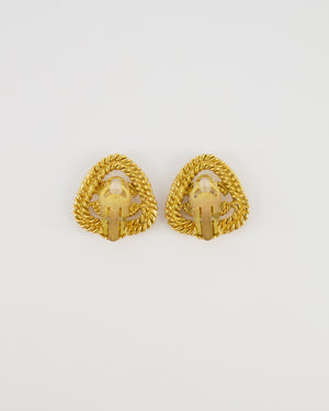 Chanel 08 Vintage Gold Triangular Chainlink Clip-On Earrings with CC Logo