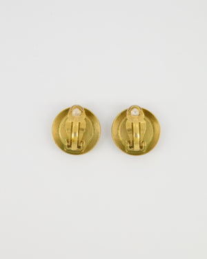 Chanel 95C Vintage Gold and Black Round Clip-On Earrings with Gold CC Logo Detail