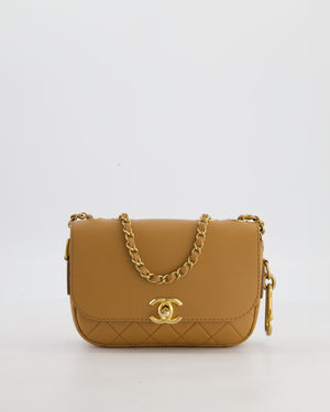 Chanel Caramel Quilted Multi Pouch Mini Flap Bag with Coin Purse in Lambskin Leather with Brushed Gold Hardware