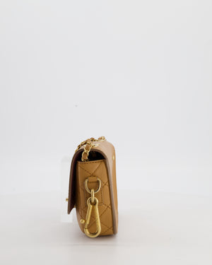 Chanel Caramel Quilted Multi Pouch Mini Flap Bag with Coin Purse in Lambskin Leather with Brushed Gold Hardware