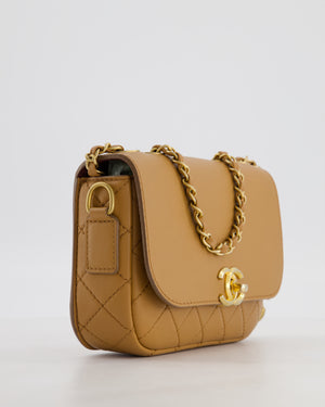 Chanel Caramel Quilted Multi Pouch Mini Flap Bag with Coin Purse in Lambskin Leather with Brushed Gold Hardware