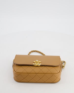 Chanel Caramel Quilted Multi Pouch Mini Flap Bag with Coin Purse in Lambskin Leather with Brushed Gold Hardware
