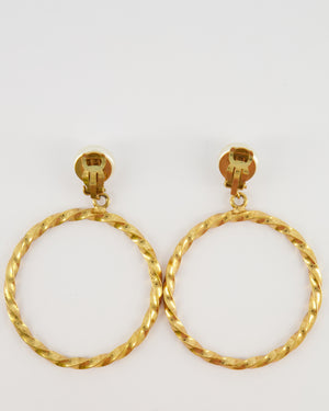 *RARE* Chanel 97P Vintage Gold Large Spiral Hoop Pendant Earrings with Pearls and Gold CC Logo Detail