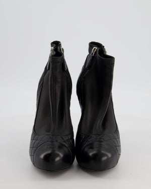 Chanel Quilted Black Lambskin Leather Heeled Ankle Boots Size EU 42