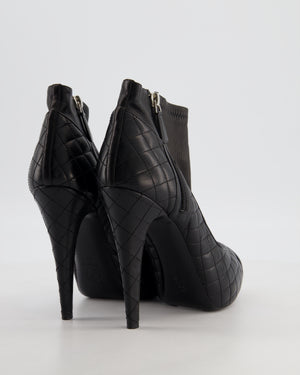 Chanel Quilted Black Lambskin Leather Heeled Ankle Boots Size EU 42