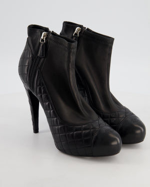 Chanel Quilted Black Lambskin Leather Heeled Ankle Boots Size EU 42