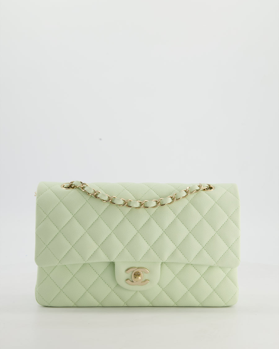 *RARE* Chanel Pastel Mint Green Medium Classic Double Flap Bag in Caviar Leather with Champagne Gold Hardware&nbsp;