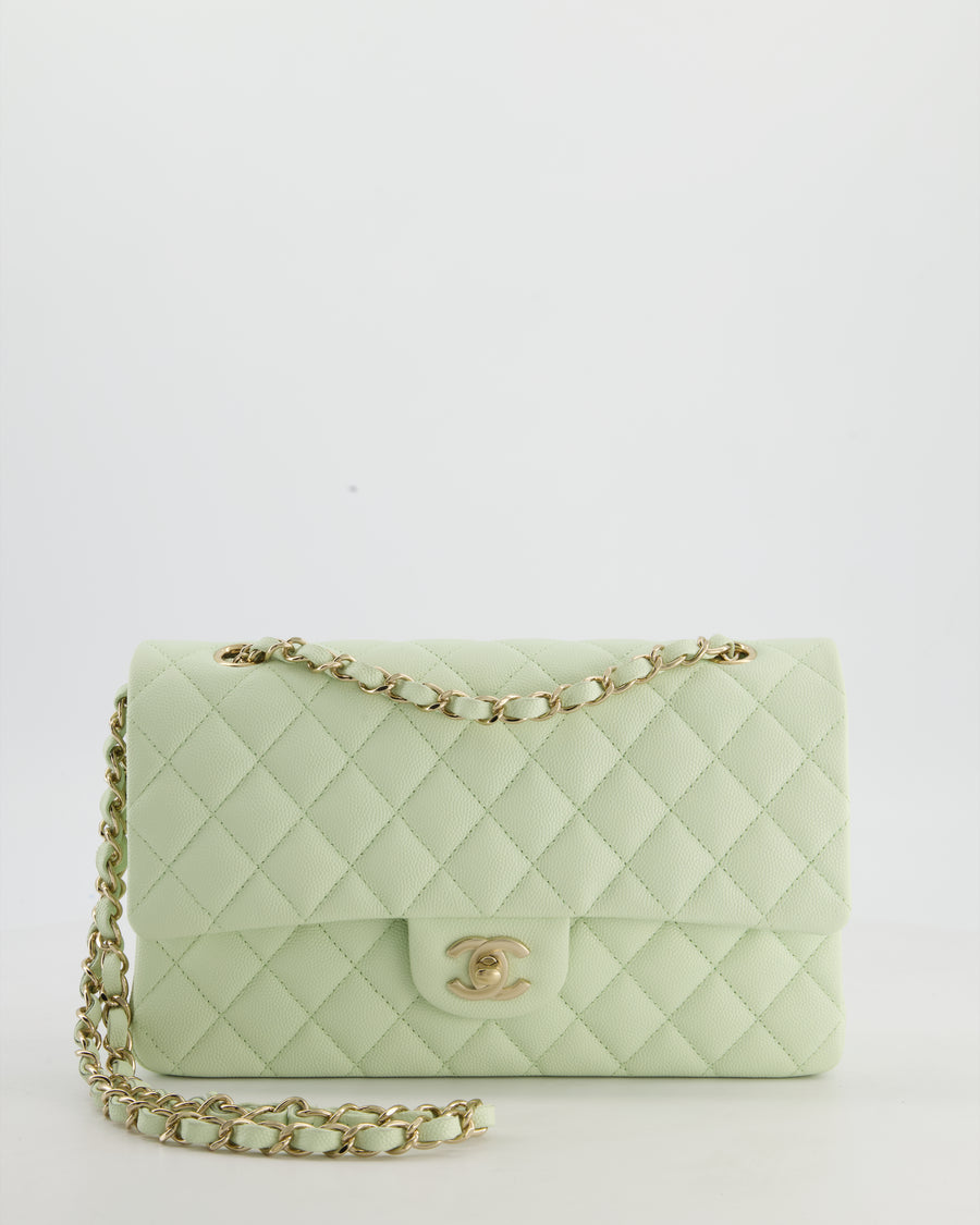 *RARE* Chanel Pastel Mint Green Medium Classic Double Flap Bag in Caviar Leather with Champagne Gold Hardware&nbsp;