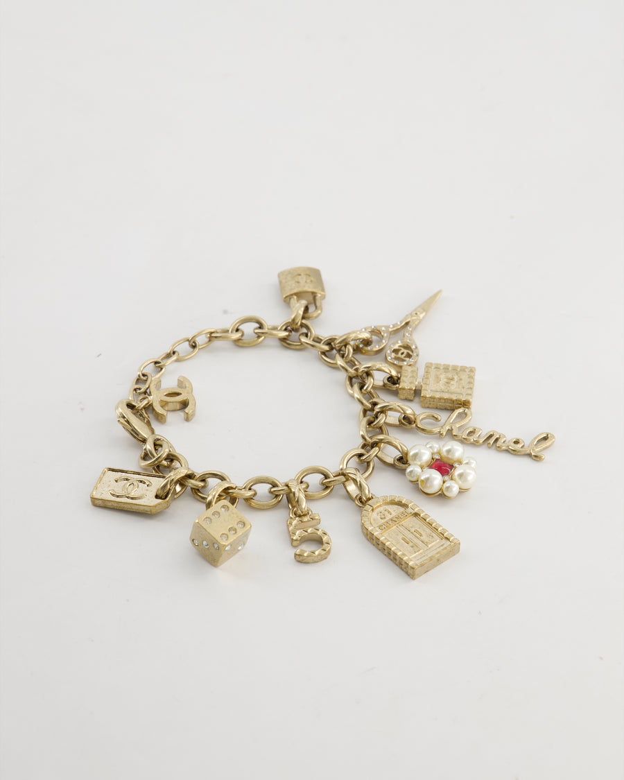 Chanel Gold Charm Bracelet with Classic Chanel Charms CC Detail