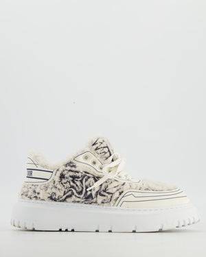 Christian Dior Blue Toile de Jouy Embroidered Shearling-lined Sneakers in White Size EU 38.5