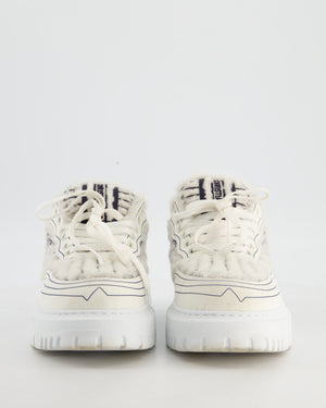 Christian Dior Blue Toile de Jouy Embroidered Shearling-lined Sneakers in White Size EU 38.5