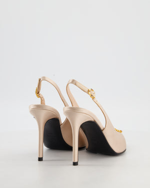 Chanel Light Pink Satin Slingback Shoes with Multi Colour Embellished CC Logo Detail Size EU 39C