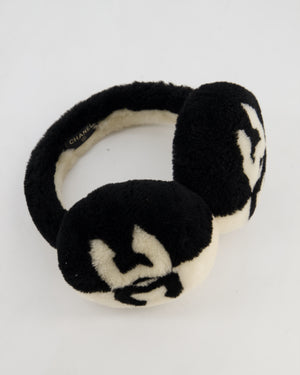 *HOT* Chanel Black White Shearling Lambskin CC Logo Earmuffs