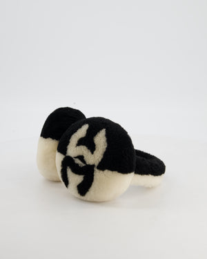 *HOT* Chanel Black White Shearling Lambskin CC Logo Earmuffs