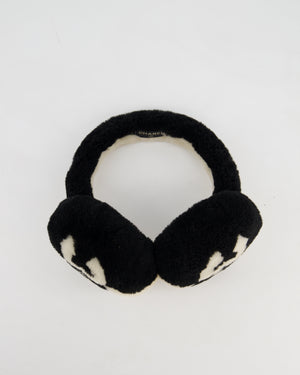 *HOT* Chanel Black White Shearling Lambskin CC Logo Earmuffs