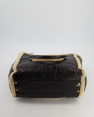 Chanel Black Shiny Crumpled Shearling CC Mania Deauville Tote Bag with Champagne Gold Hardware