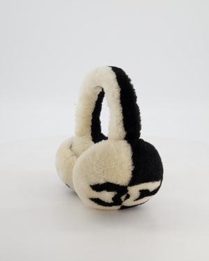 *HOT* Chanel Black White Shearling Lambskin CC Logo Earmuffs