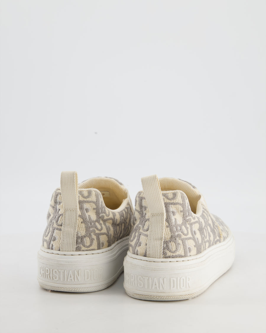 Christian Dior Grey Cream Canvas Oblique Print Trainers Size EU 39