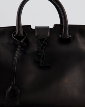 Saint Laurent Black Small Monogram Cabas Satchel Bag in Calfskin Leather and Black Hardware
