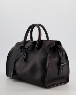Saint Laurent Black Small Monogram Cabas Satchel Bag in Calfskin Leather and Black Hardware