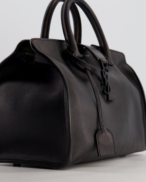 Saint Laurent Black Small Monogram Cabas Satchel Bag in Calfskin Leather and Black Hardware