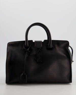 Saint Laurent Black Small Monogram Cabas Satchel Bag in Calfskin Leather and Black Hardware