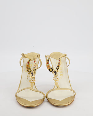 Chanel Gold Leather Jewel CC logo Charm Heels Size EU 41