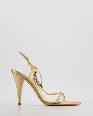 Chanel Gold Leather Jewel CC logo Charm Heels Size EU 41