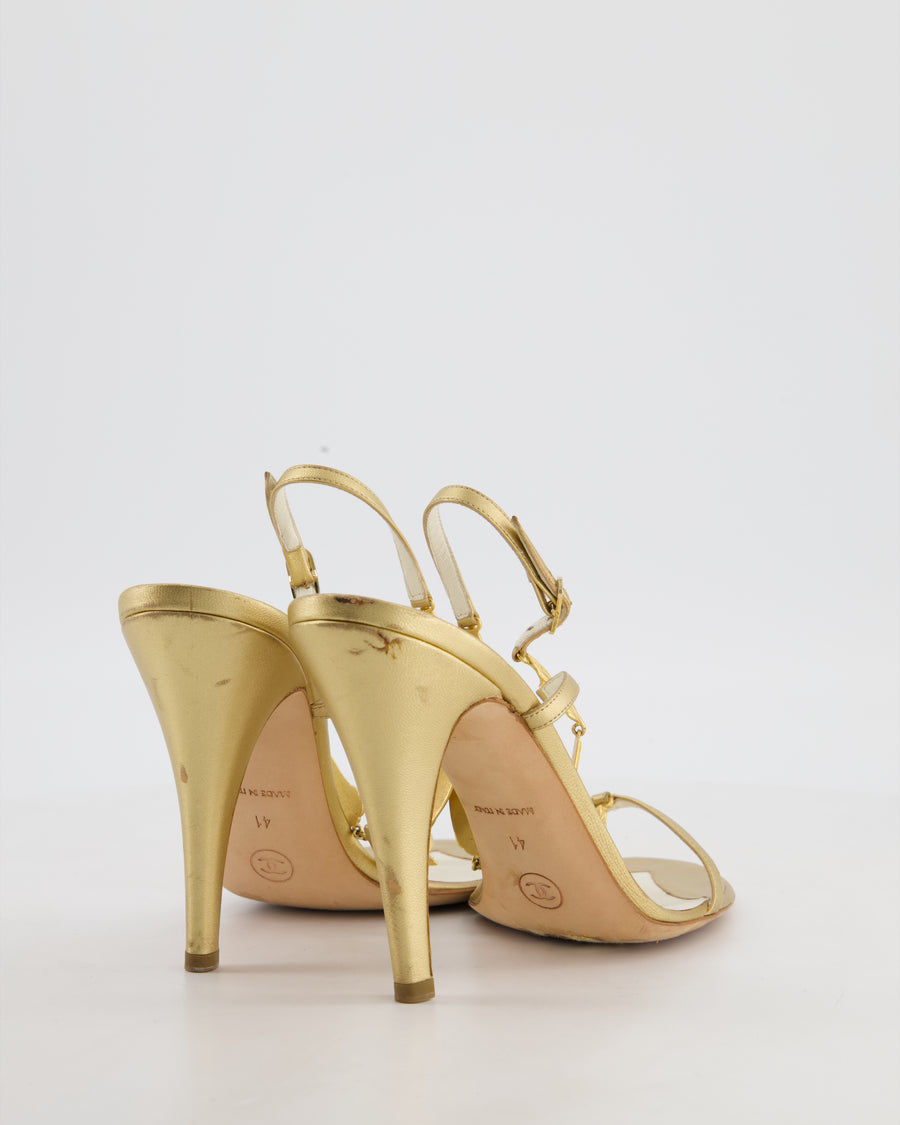 Chanel Gold Leather Jewel CC logo Charm Heels Size EU 41