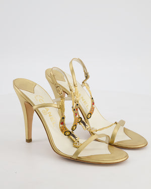 Chanel Gold Leather Jewel CC logo Charm Heels Size EU 41