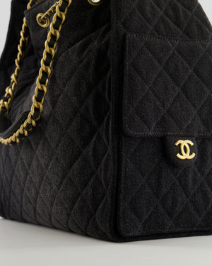Chanel Medium 25 Hobo Bag in Black Quilted Denim with Brushed Gold Hardware