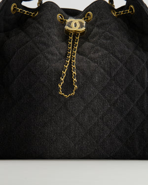 Chanel Medium 25 Hobo Bag in Black Quilted Denim with Brushed Gold Hardware