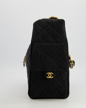Chanel Medium 25 Hobo Bag in Black Quilted Denim with Brushed Gold Hardware