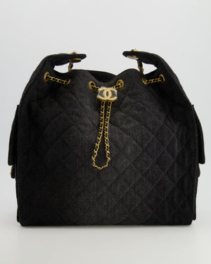 Chanel Medium 25 Hobo Bag in Black Quilted Denim with Brushed Gold Hardware